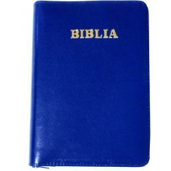 Biblie lux imbracata in  piele, albastru indigo